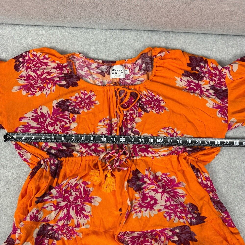 Hello Molly Romper Womens Size 6 Orange Floral Off Shoulder Boho Festival - Picture 8 of 11